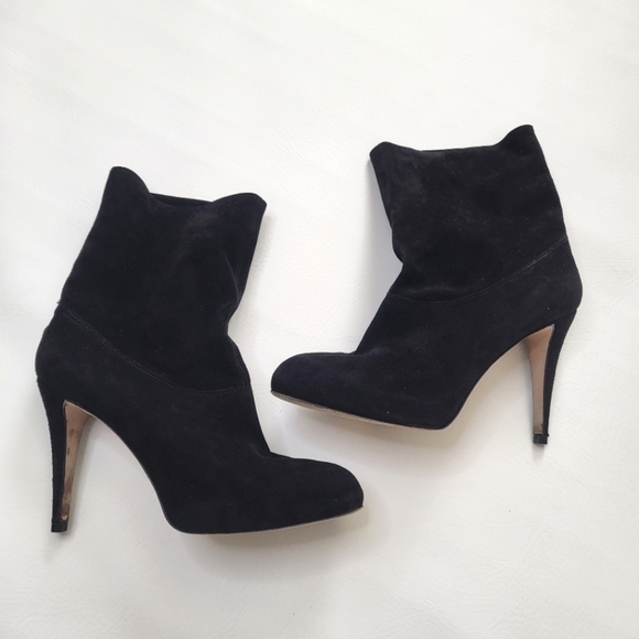 Brian Atwood booties black suede stiletto heel fold over almond toe size 38.5 - Picture 3 of 12